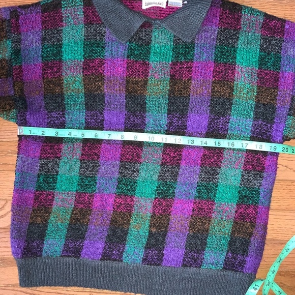 Vintage Country Suburbans Acrylic Checkerboard/Striped Sweater Purple Gray Green - Picture 8 of 9